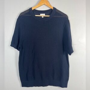 Club Monaco mens Navy Open Knit Short Sleeve Top Size large